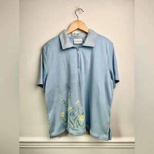 Vintage Alfred Dunner Short Sleeve Sweater Women Petite Shoulder Pads M-PL Blue